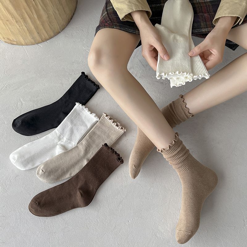 Brown Socks Women's Summer Thin Fungus-Edged Boneless Pure Cotton Pile Socks Ins Trendy Mid-Calf Socks Lace Jk Loafers Brown Socks Women's Summer Thin Fungus-Edged Boneless Pure Cotton Pile Socks Ins Trendy Mid-Calf Socks Lace Jk Loafers