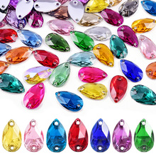 树脂平底水滴手缝钻双孔平扣手缝石DIY服装辅料婚纱饰品百搭配饰