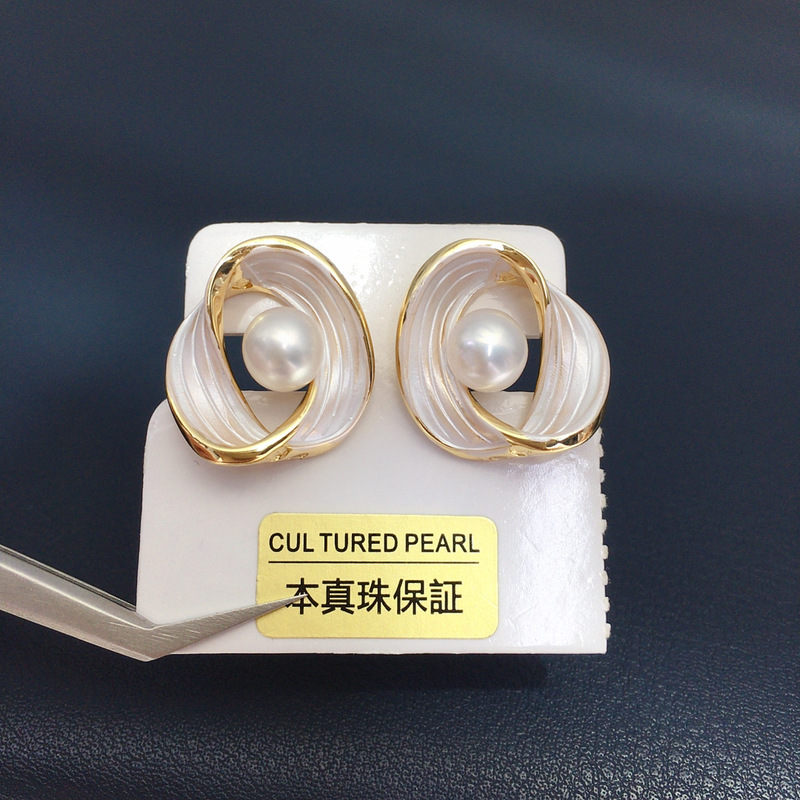 天然淡水珍珠耳钉烤漆环绕高级感优雅百搭通勤珍珠耳饰时尚女批发|undefined