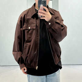 正确版本原标MIU家 明星同款贴布字母翻领拉链棕色夹克外套