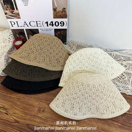 韩版纯色简约渔夫帽百搭遮阳帽夏季薄款透气遮脸防晒帽太阳帽子女