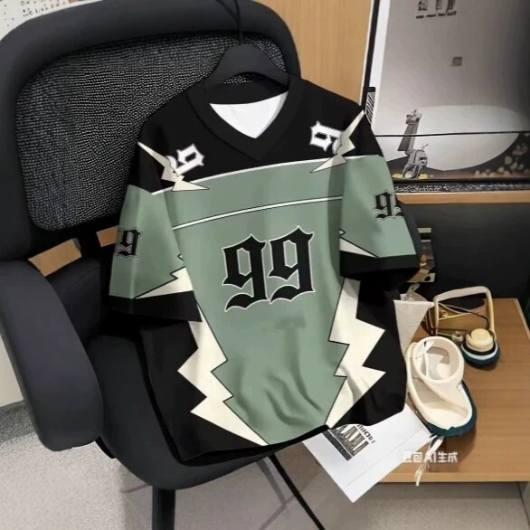 99 Color Block Print T-Shirt Short Sleeve Sports Elastic Jersey T-Shirt Vintage Oversized Striped T-Shirt Clothes T-Shirt 99 Color Block Print T-Shirt Short Sleeve Sports Elastic Jersey T-Shirt Vintage Oversized Striped T-Shirt Clothes T-Shirt