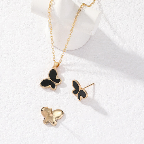 Cross-border green striped butterfly niche personality temperament light luxury high-end sense Instagram three-piece set women's jewelry set