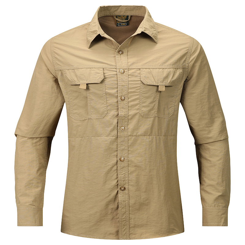 Primavera hombre al aire libre suelta gran bolsillo camisa de manga larga hombre camisa deportiva de secado rápido casual hombre