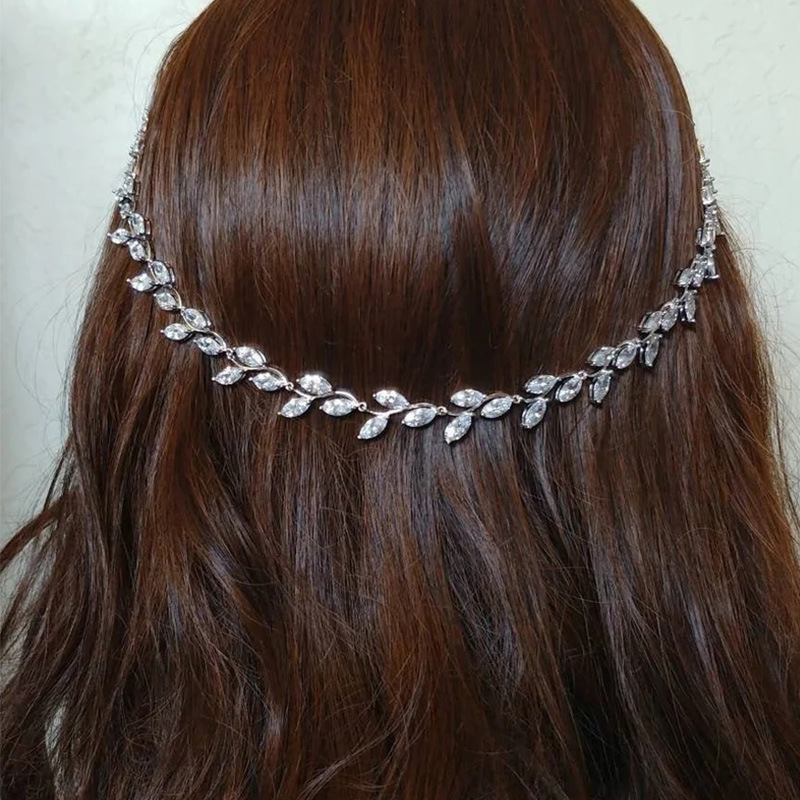 hot sale leaf zircon head ornaments exquisite simple bride zircon headband headdress female Headband_voghion.com