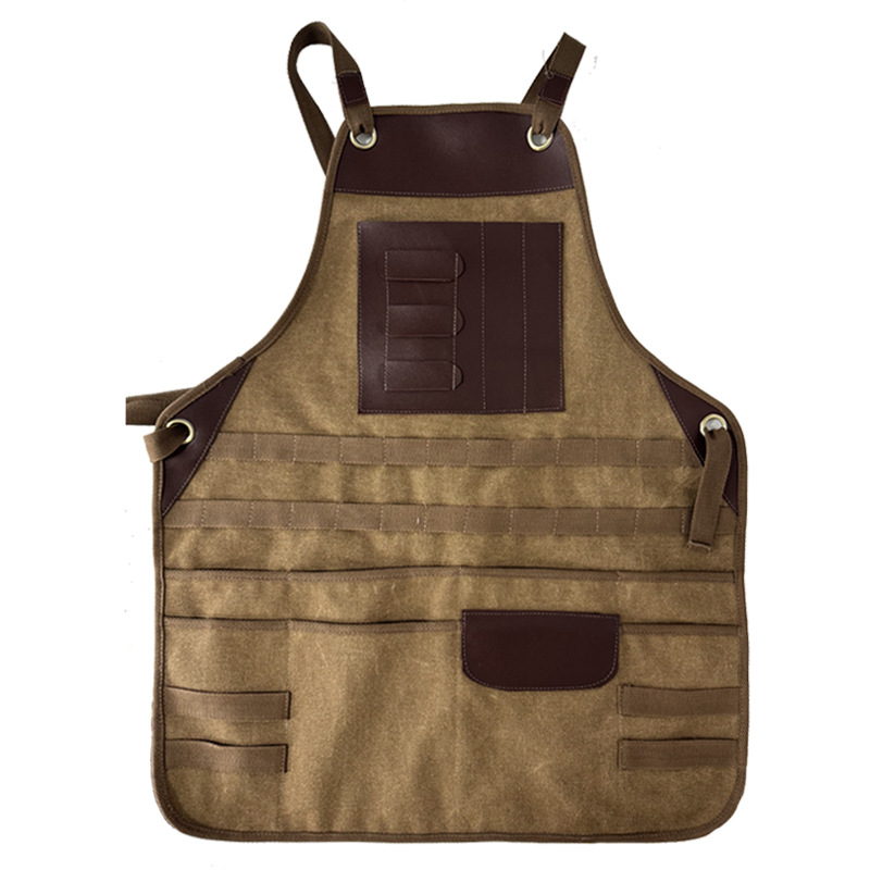 Delantal de lona gruesa transfronteriza personalizado logotipo anti-sucio anti-desgaste de doble bolsillo herramientas de ropa de trabajo de carpintería delantal al por mayor