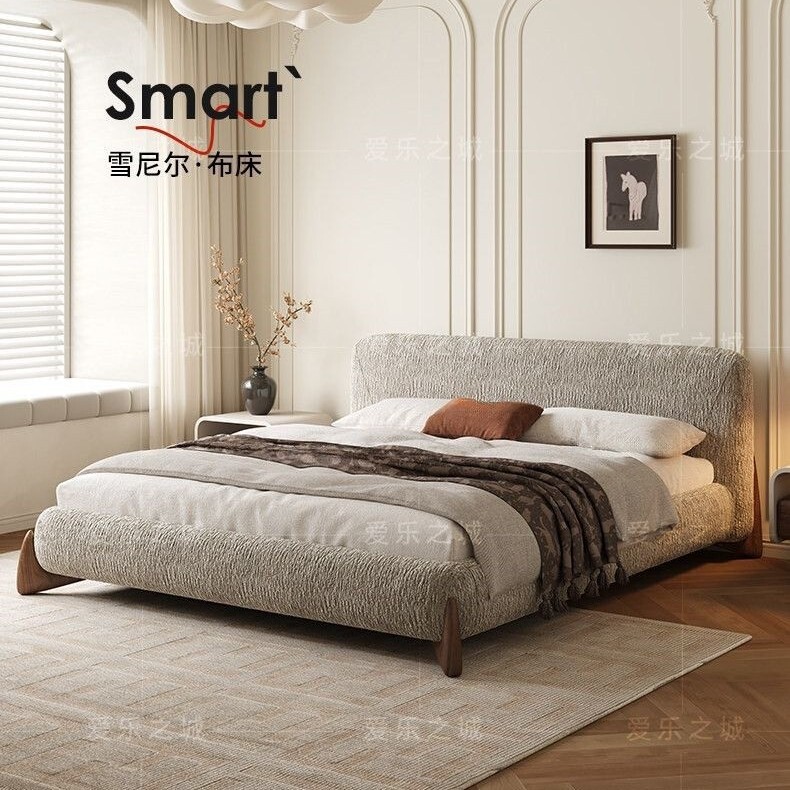 Medieval Style Thin Headboard Chenille Yilan Bed New Retro Master Bedroom Large Bed Double Bed Wedding Bed Medieval Style Thin Headboard Chenille Yilan Bed New Retro Master Bedroom Large Bed Double Bed Wedding Bed