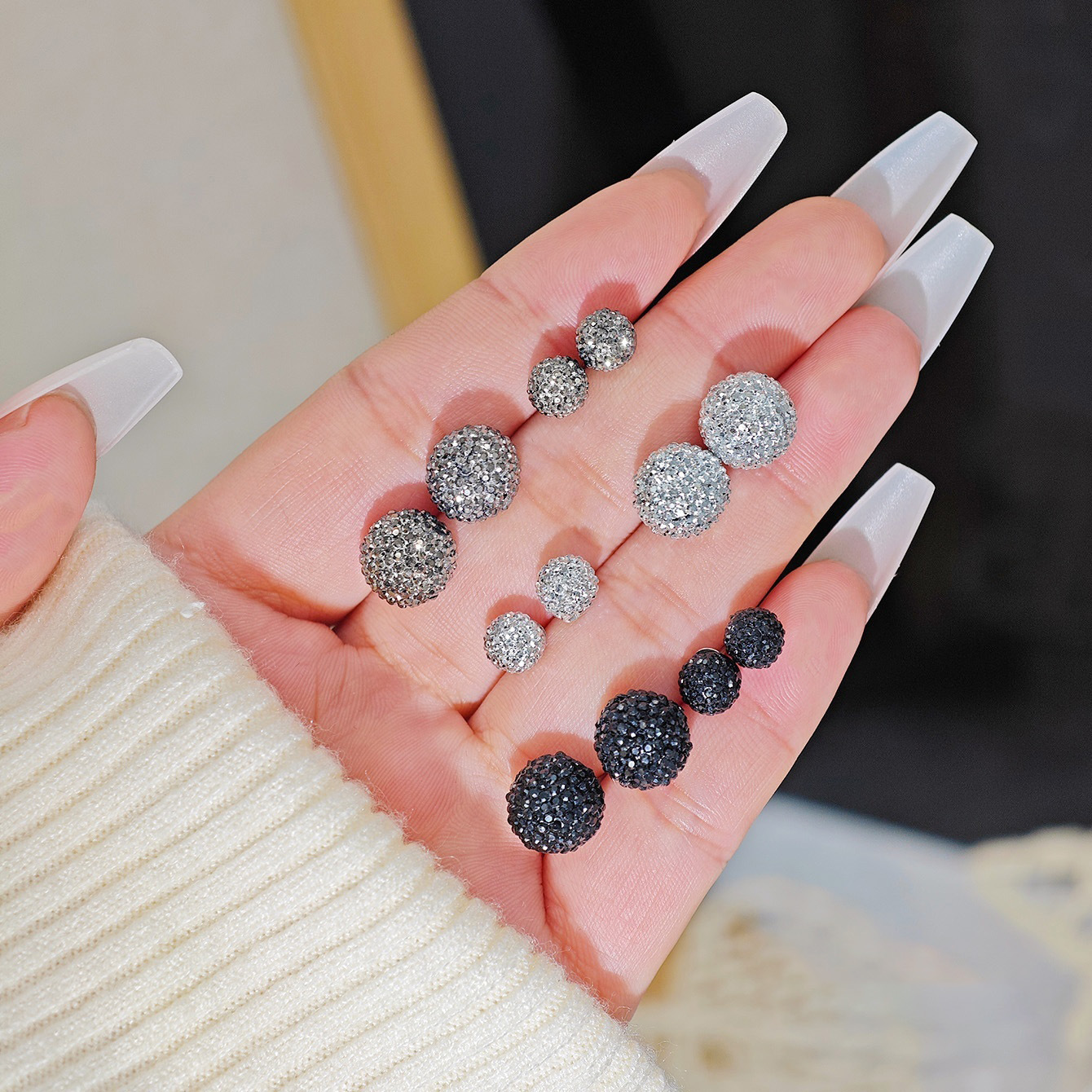 Juego de aretes de perlas de zirconio multicolor – simple, versátil, nuevo producto transfronterizo