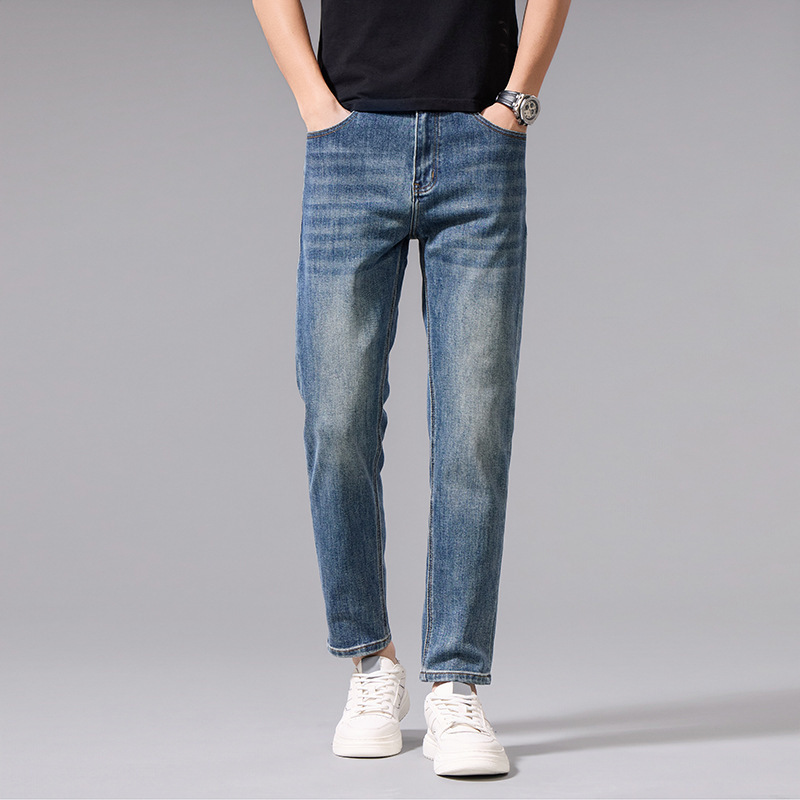 Vintage Men's Jeans 2026 Spring New Five-Pocket Slim Fit Tapered Harem Casual Stretch Long Pants
