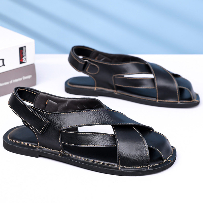 Dép nam bít mũi kiểu lái xe cổ điển, sandal quai ngang thoáng khí — Màu nâu, Màu đen