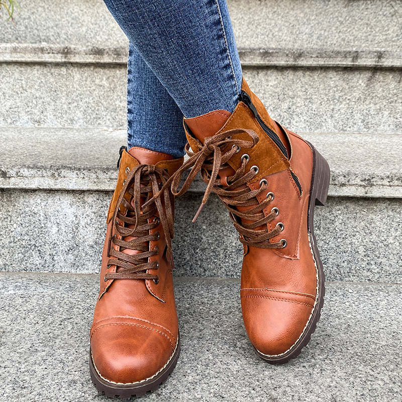 Damen Martin Boots Mit Rundem Zehenbereich Und Blockabsatz_voghion.com