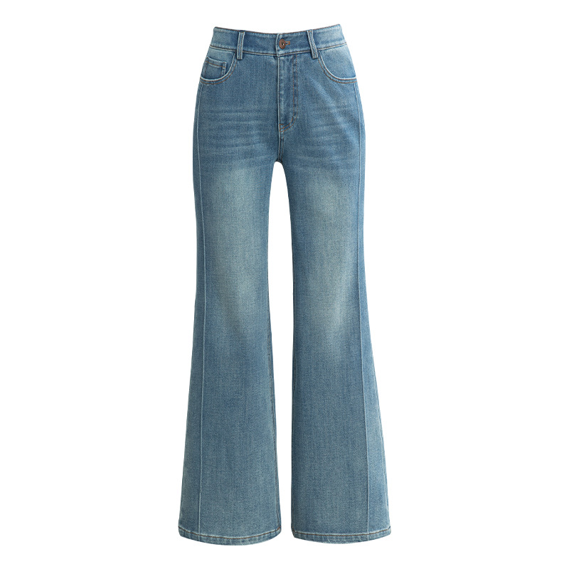 Quần jean nữ cạp cao ống rộng vải Tencel cotton co giãn 4 chiều dáng suông nhẹ — xanh lam