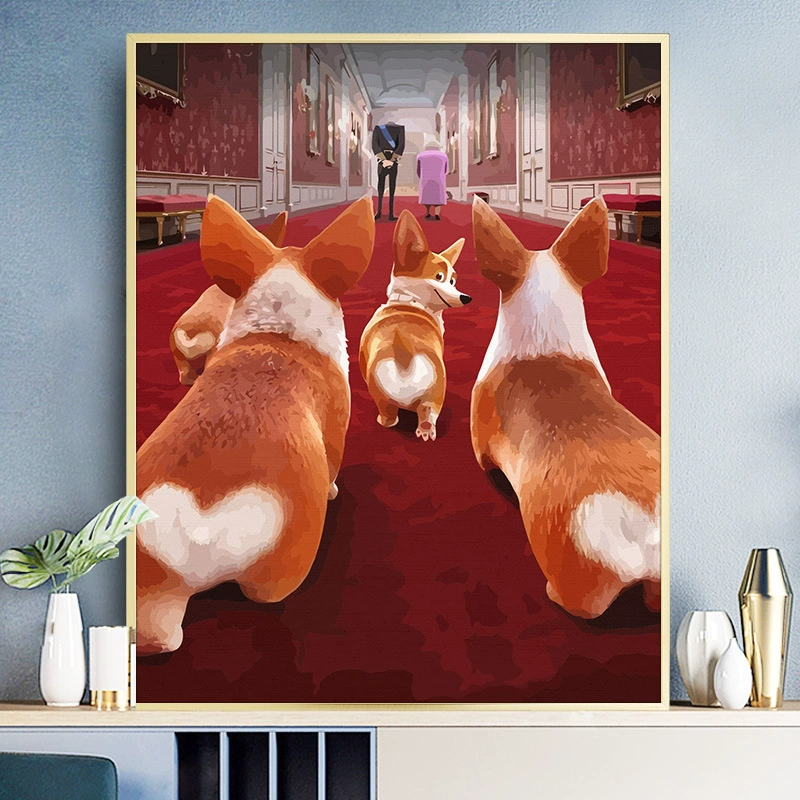 Цифровая картина маслом ручной росписью заполнение цвета, Queen's Corgi Anime мультфильм детское декоративное масло