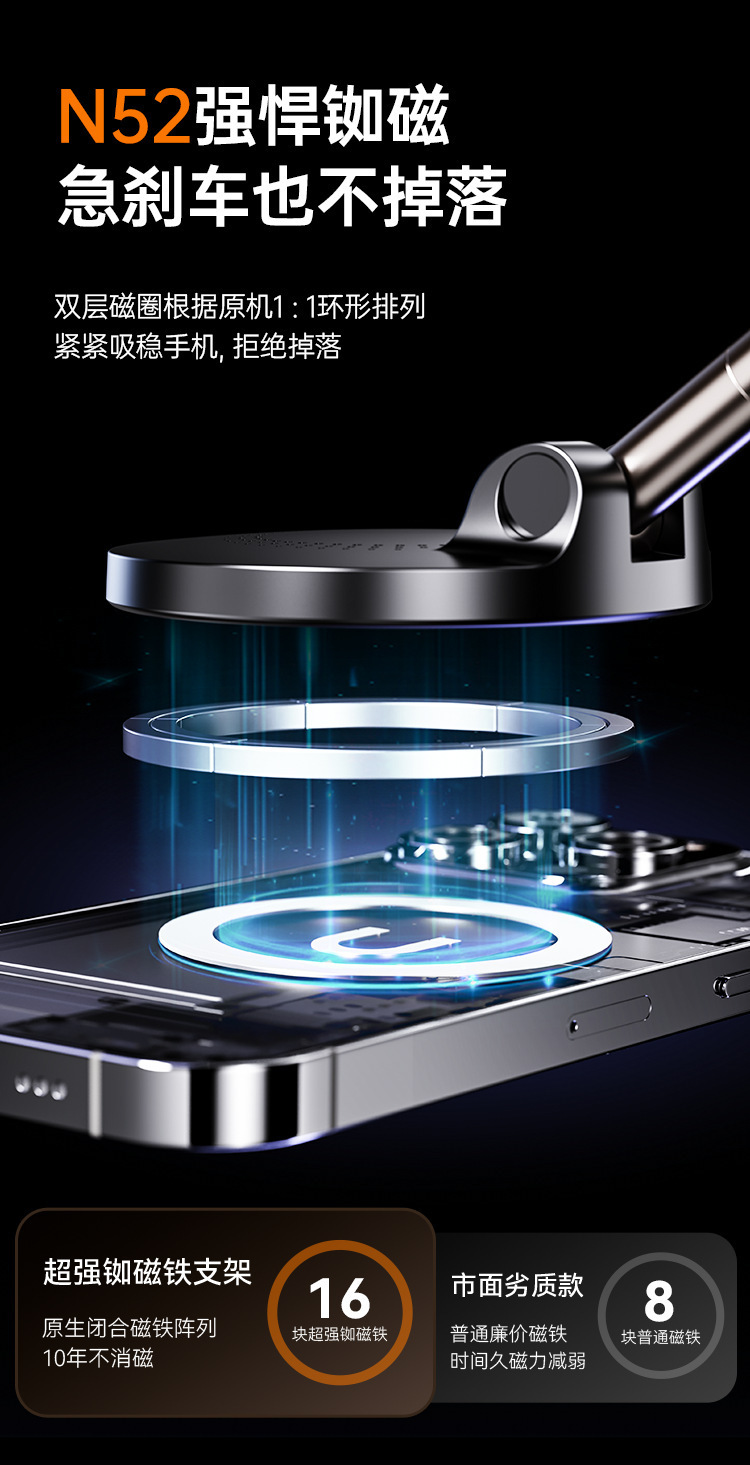New cross-border rotating and foldable vacuum suction wireless magnetic car navigation multi-scenario car phone holder