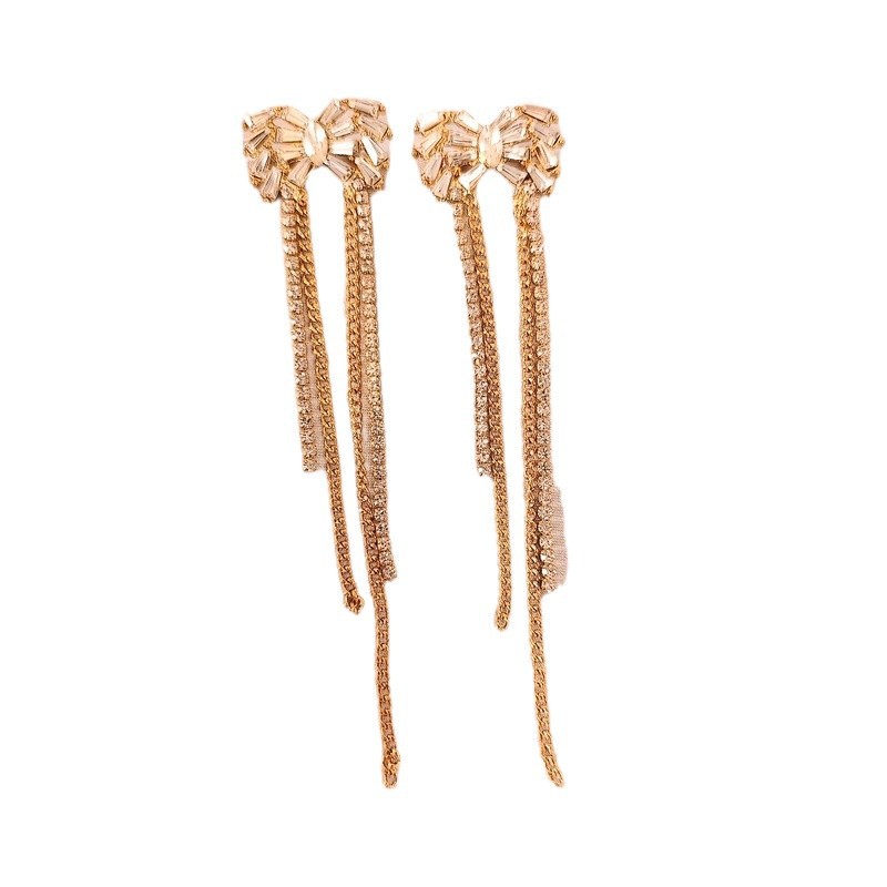 Pendientes largos de mariposa con borlas de diamantes de imitación de alta gama de lujo ligero coreano