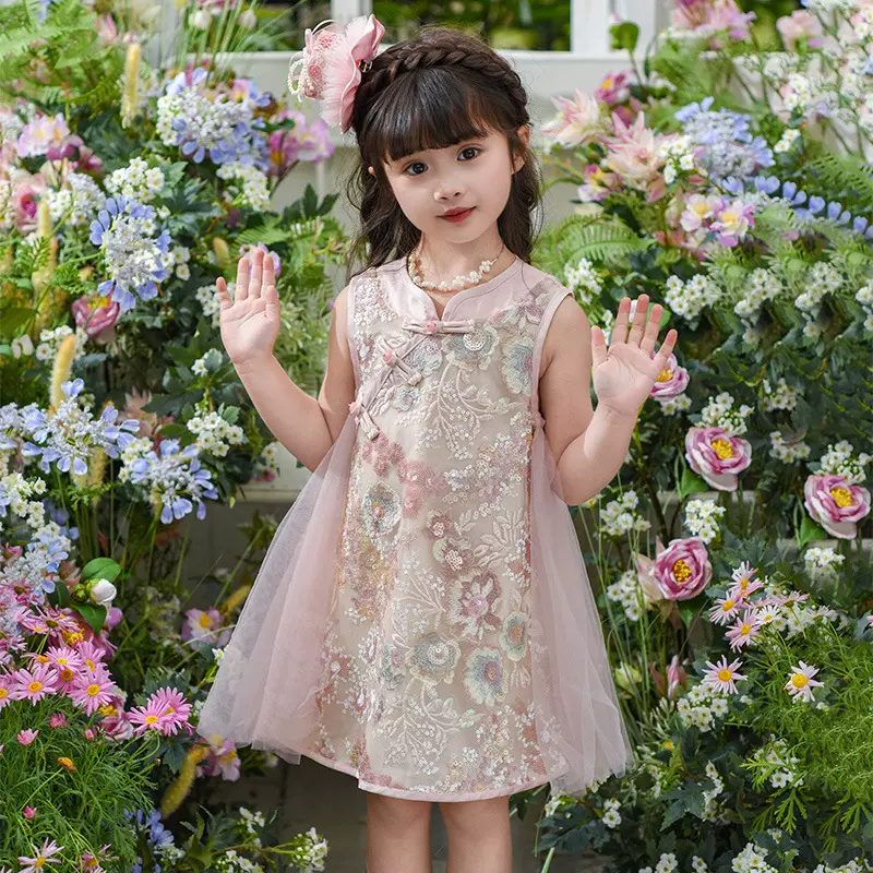女童连衣裙春秋季2025新款宝宝周岁礼服儿童新中式国风旗袍裙套装