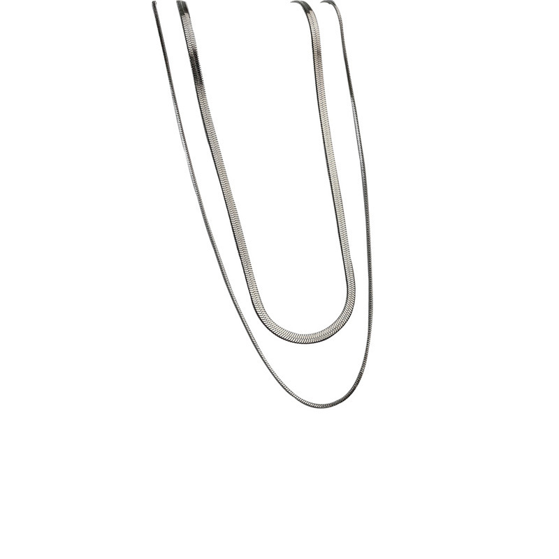 Double Layer Snake Chain Necklace In Silver Titanium Steel For Women_voghion.com
