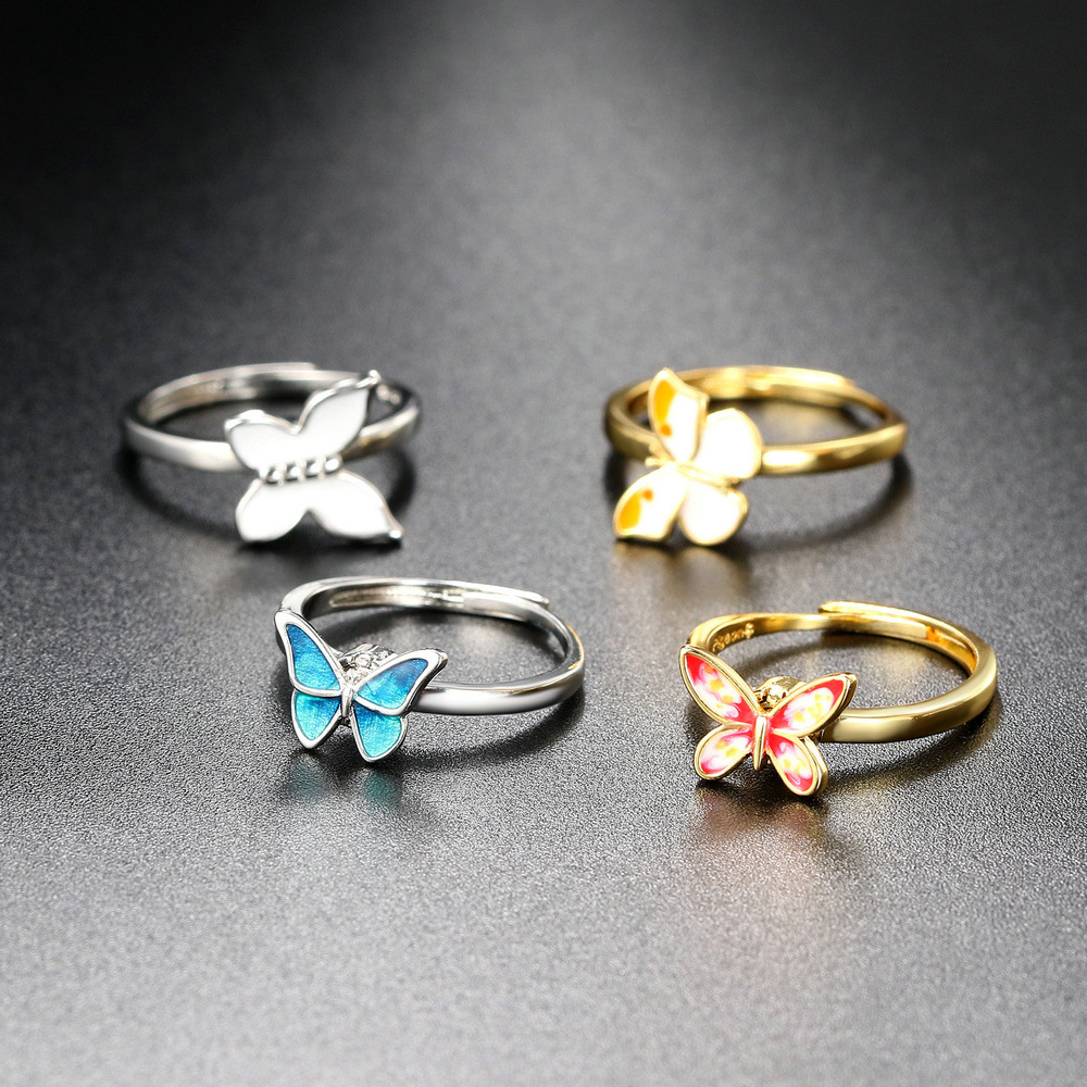 Fashion Butterfly Copper Enamel Plating Inlay Zircon Open Ring 1 Piece