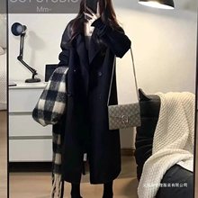 黑色双面毛呢大衣女2025秋冬新款小个子宽松感休闲毛呢外套