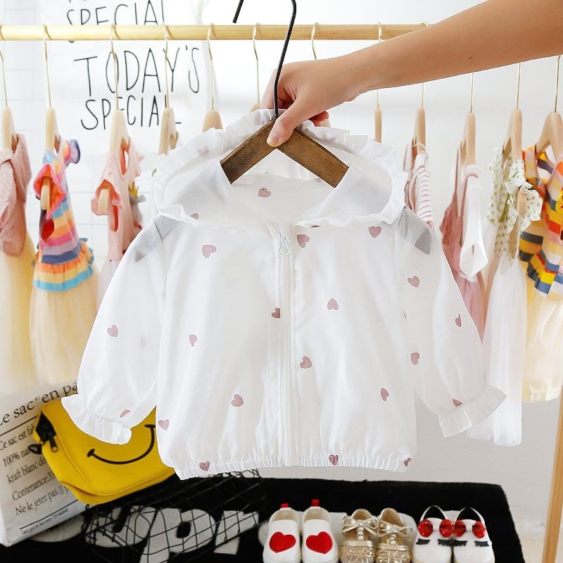 Thin summer jacket for baby girls, breathable sun protection clothing for infants, stylish summer clothes for 3-year-old girls, trendy sun protection clothing.