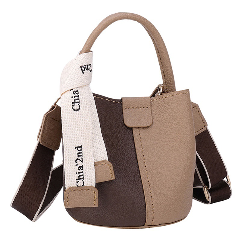 DIY bolso hecho a mano bolsa de cubo hecho en casa bolsa de material bolso de la vendimia suave pu costura contraste color hombro bolsa de mensajero para las mujeres