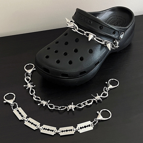 Crocs Shoe Buckle Willow Nail Thorn Blade European and American Hip Hop Punk Metal Shoe Chain Sports Shoe Accessories Shoe Chain