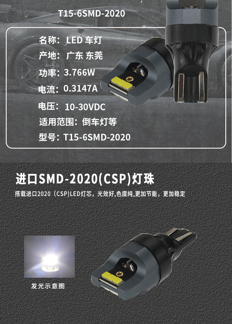 Cross-Border New Car Led Bulb Reversing Light Driving Light Car Tail Light T15W5Wt16921 Infinity 12V