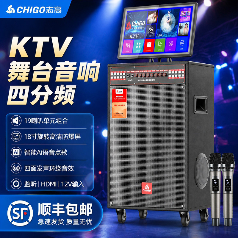 Zhigao Square Dance Speaker with Display Screen, High-Power Bass, Outdoor Karaoke Mobile Ktv Karaoke Player