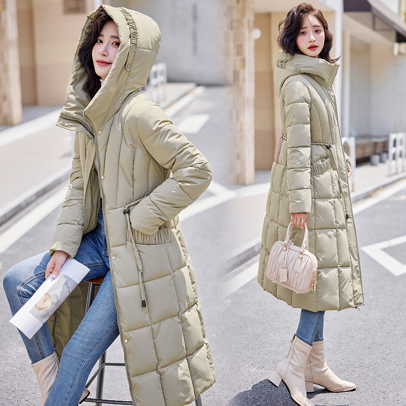 Algodón ropa de algodón mujer rodilla larga delgada temperamento de moda encapuchado otoño y invierno nuevo cinturón elegante chaqueta de algodón image 2