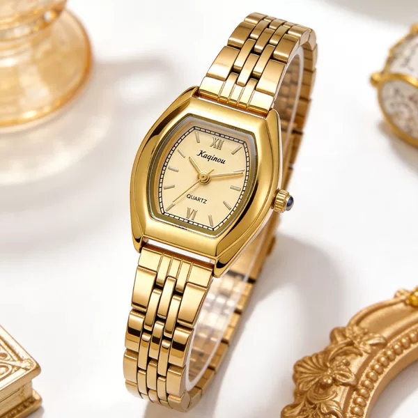 Kaqinuo Fashionable Barrel-Shaped Quartz Watch for Women, High-End, Light Luxury, Simple, Gold Color, Cross-Border Watch