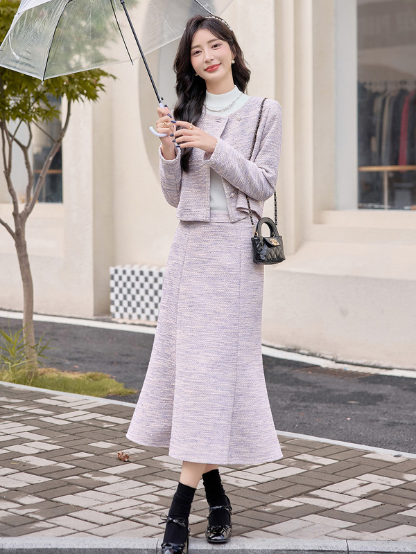 现货女装小香风气质时尚套装裙2025秋冬新款外套半裙两件套ZQ07|undefined