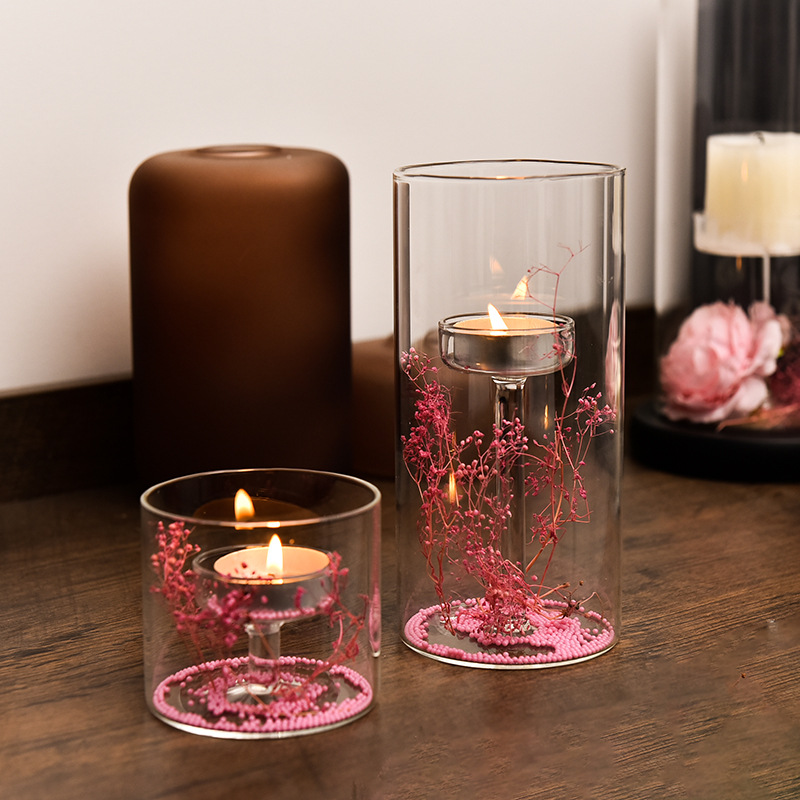 De estilo europeo cilindro de cristal huracán candelabro lámpara de aceite a prueba de viento titular de la vela decoración del hogar creativo con velas cena regalo