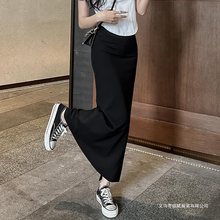 直筒半身裙女黑色高腰包臀裙后开叉2025新款复古半裙中长款一步裙
