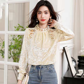 品质保证亲肤减龄中年女大码法式上衣打底衫秋冬新款宽松时尚衬衫