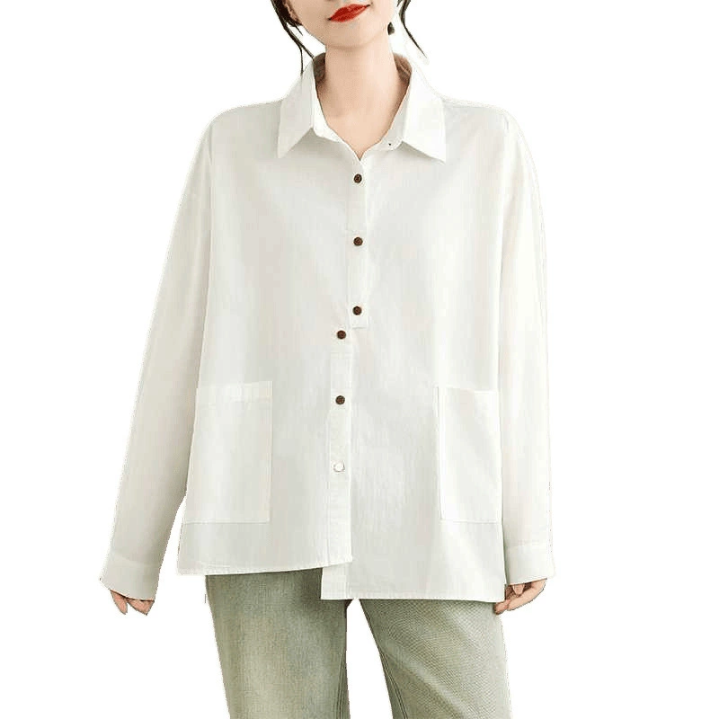 Summer Japanese solid shirt, plus size, loose fit