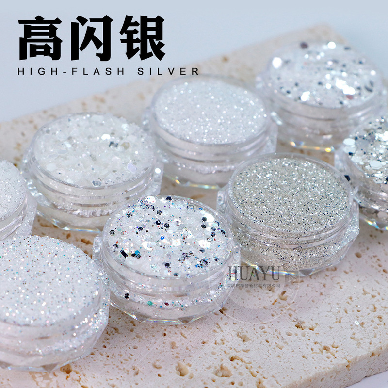 DIY flow hemp drop glue sterling silver flash material colorful mirror silver glitter sequins wedding crafts with high flash silver