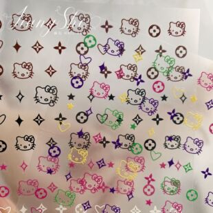 网红新款可爱少女彩色中指Hello Kitty贴纸多巴胺凯蒂猫美甲配饰-阿里巴巴