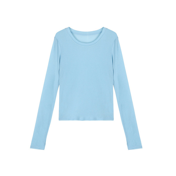 Blue Long-Sleeve T-Shirt for Women, Autumn 2026 New Korean Style Slim Fit Base Layer Top from Guangzhou