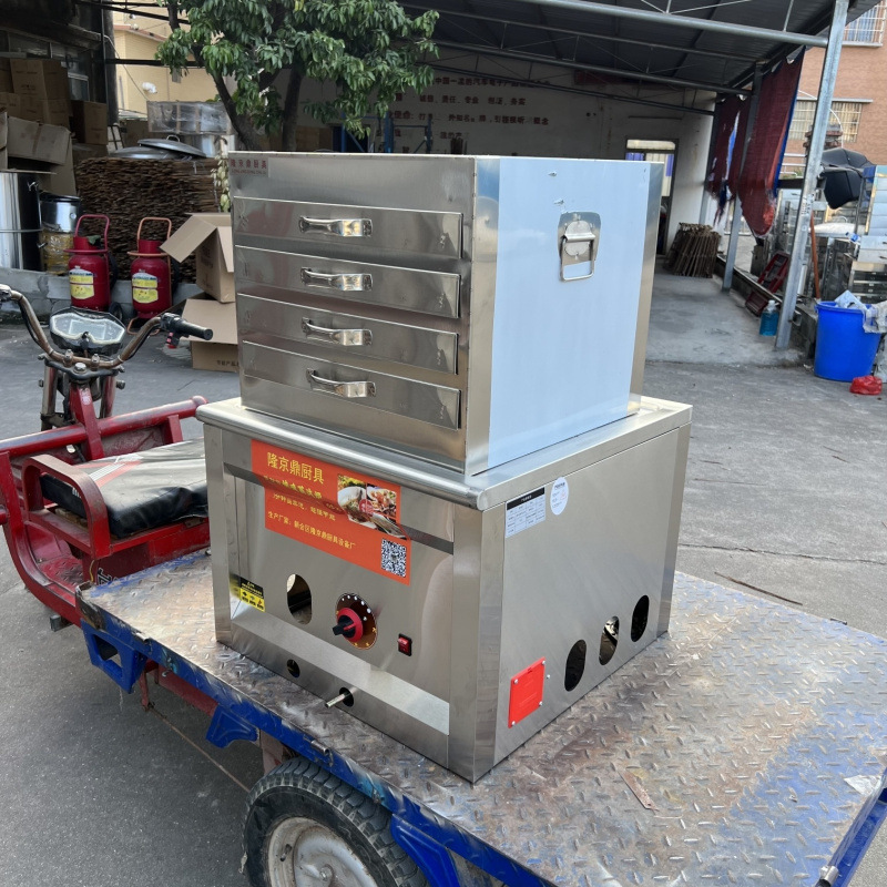 Longjingding modelo de coche de tres ruedas máquina de salchichas de gas vapor comercial multifuncional horno de salchichas de vapor de desayuno cabina completa image 9