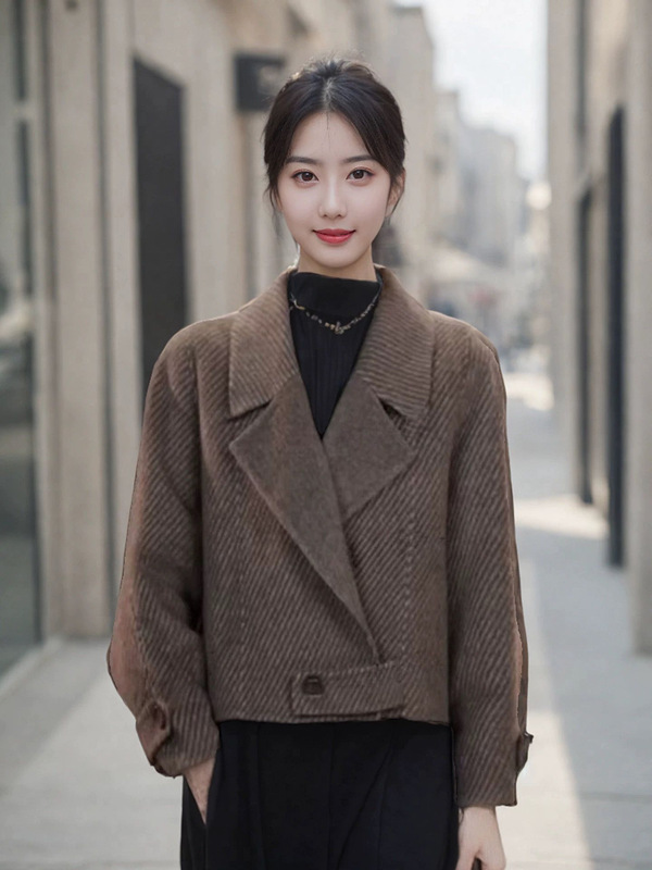 福利短款设计款双面呢大衣羊毛宽松休闲风2025秋冬女装外套X上衣|undefined