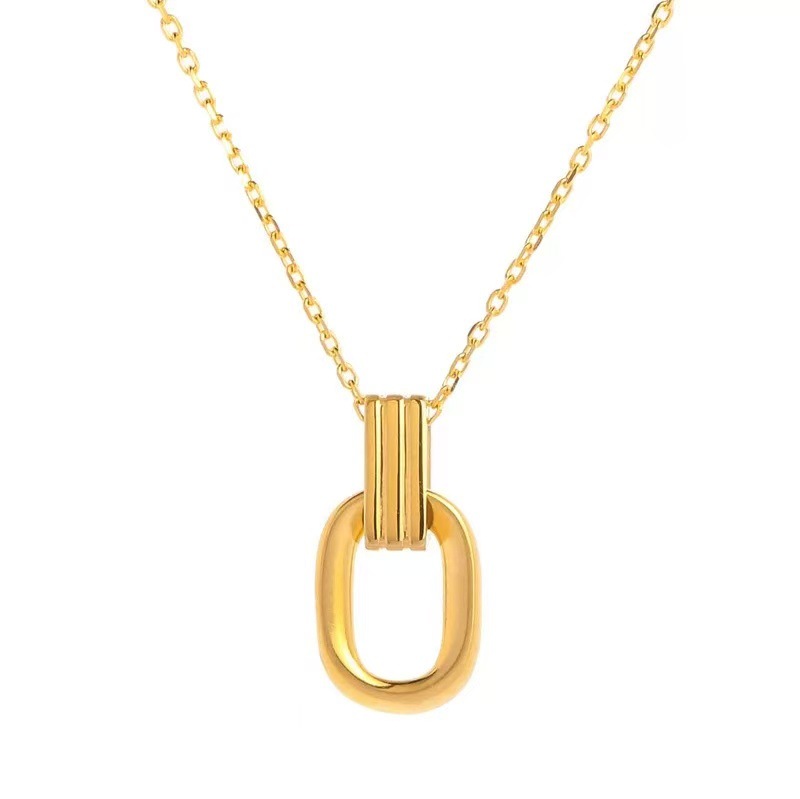Geometrische Doppelring Halskette Aus Edelstahl Für Damen_voghion.com