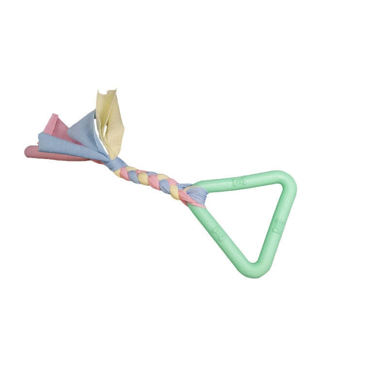 Juguete para perros tela de algodón nudo triángulo hueso TPR juguete resistente a los mordiscos color caramelo caucho molar suministros para mascotas