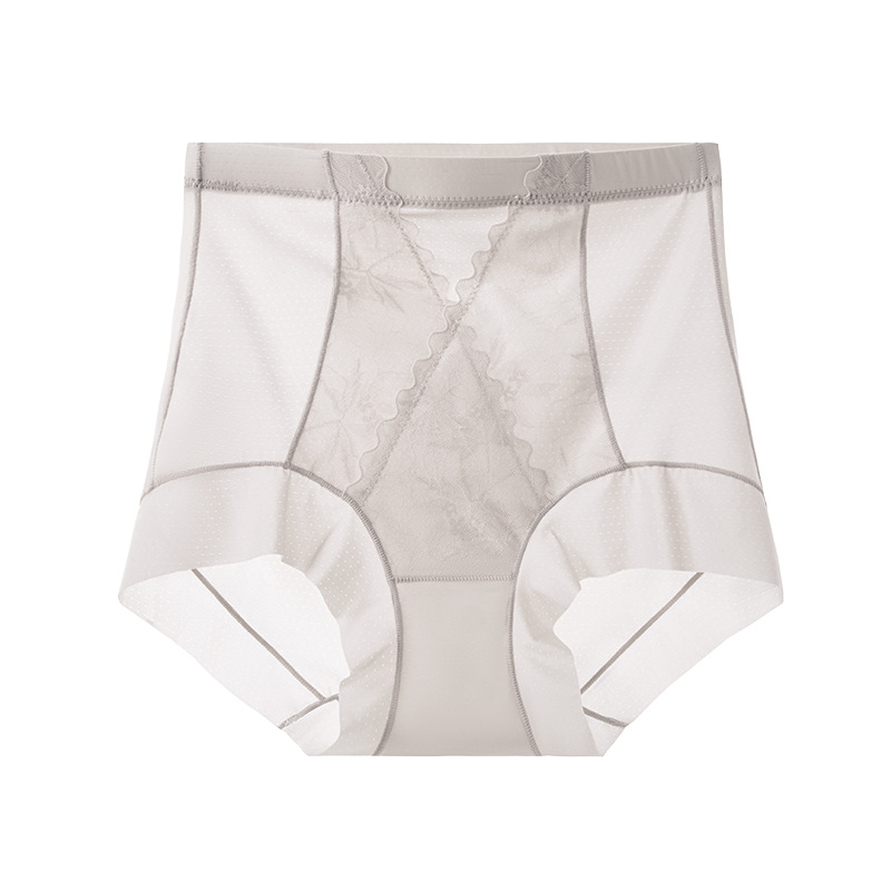 Ropa interior de encaje francés para mujer sin costuras de seda de hielo, cintura alta de gran tamaño, abdomen, caderas, entrepierna antibacteriana boxer pequeña, ropa interior para mujer