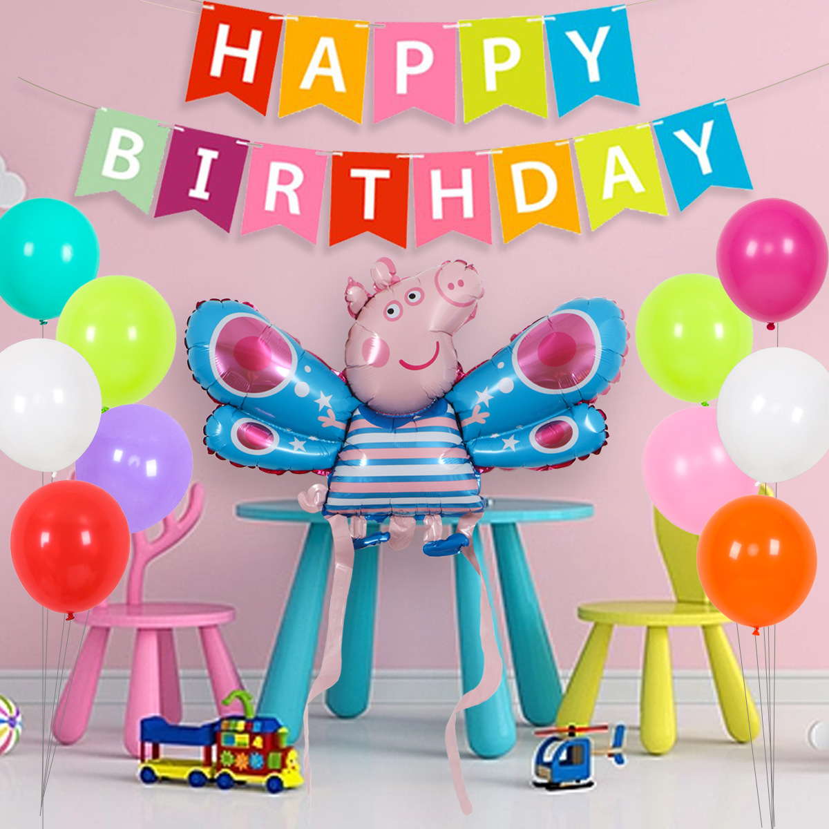 Decoración de cumpleaños del bebé decoraciones de globos traje de pared de fondo vestido de fiesta infantil traje de globo de cerdo