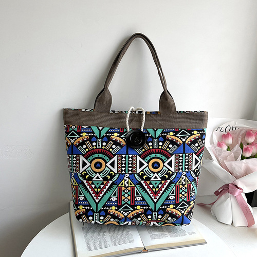 New canvas bag ethnic style large bag simple large capacity tote bag female bag student tutoring bag handbag