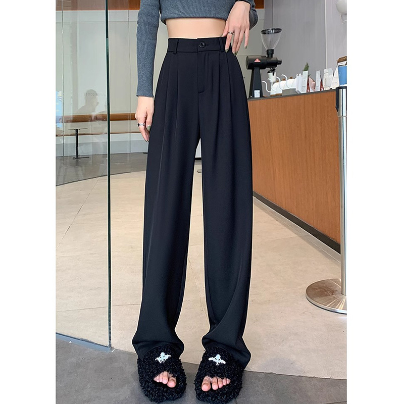 Pantalones de trajes blancos de primavera y otoño de mujer 2024 nuevo hombre pequeño cintura alta sensación de colgaje de tope de piso recto pantalones largos casuales de piernas anchas