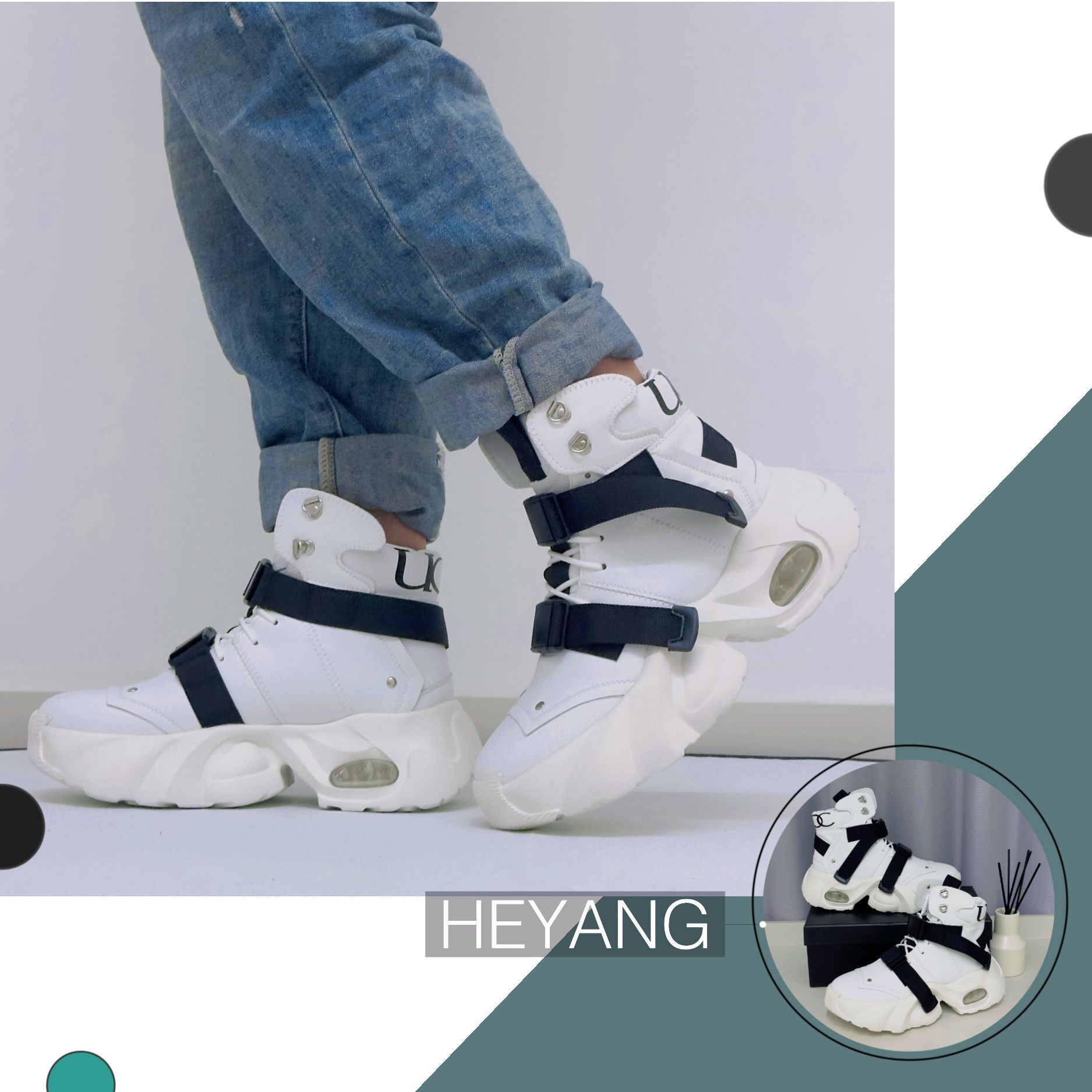 Heyang Hoyang's New Autumn and Winter Boots Are Warm and Taller, Casual Mid-Top High-Top European Station Thick-Soled Dad Shoes