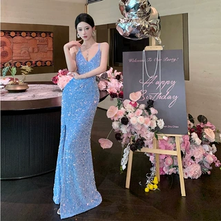 晚礼服女高级感亮片连衣裙性感开叉年会礼服成人礼裙鱼尾
