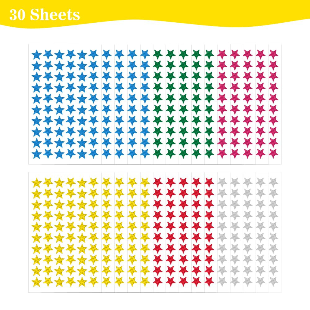 彩色星星镭射五角星闪光贴纸儿童奖励表扬跨境专供不干胶贴画贴纸