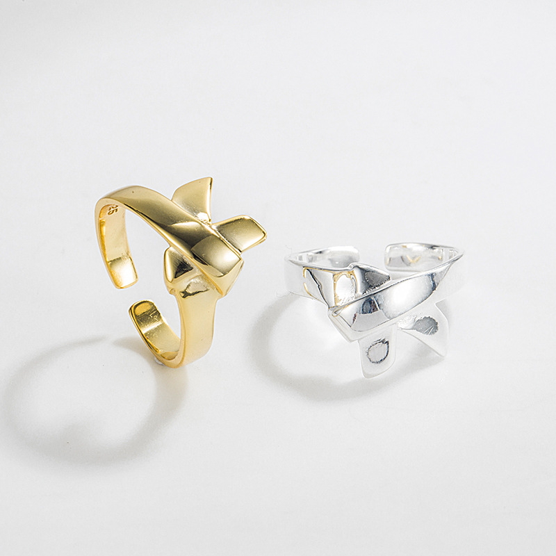 Retro Bow Knot Sterling Silver Plating Open Ring 1 Piece